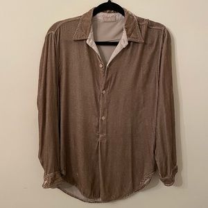 CP Shades Tan Velvet Pop Over Buttondown Blouse